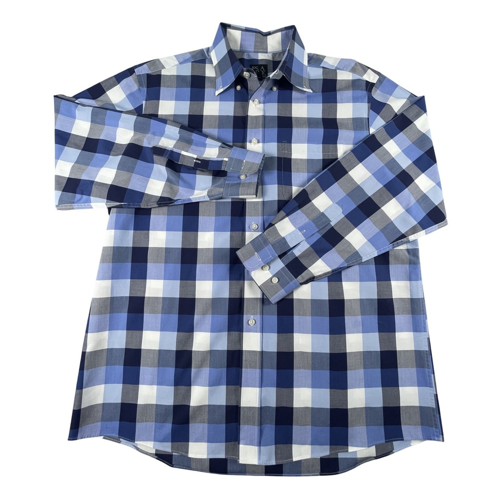 Jos. A. Bank Shirt Mens L Blue Traveler's Collection Check Long Sleeve Button Up